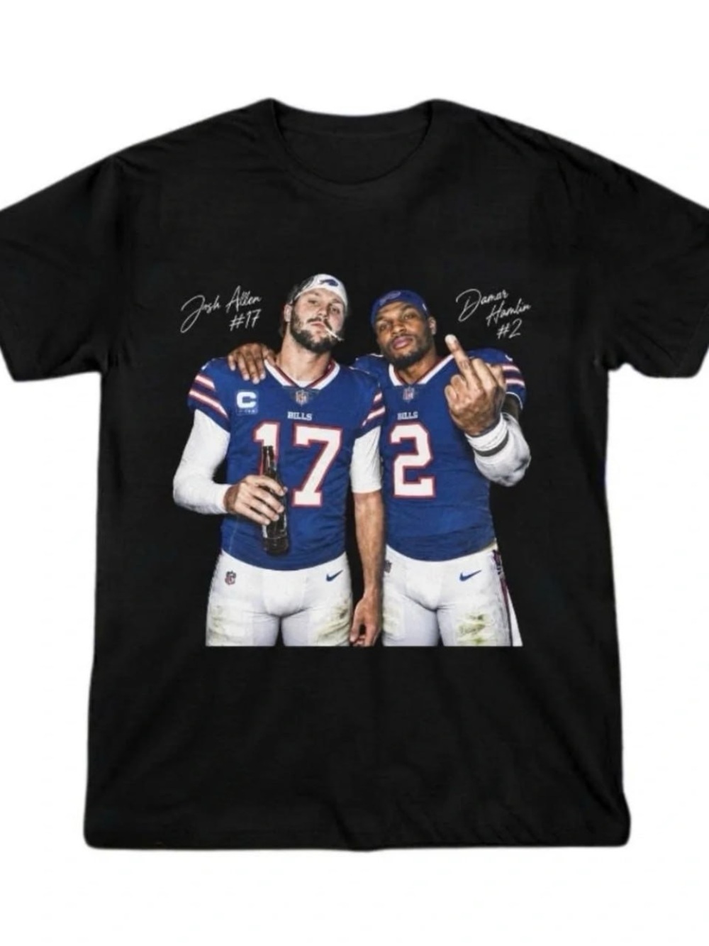 Black Tee with Blue & White Football Jersey Photo Print